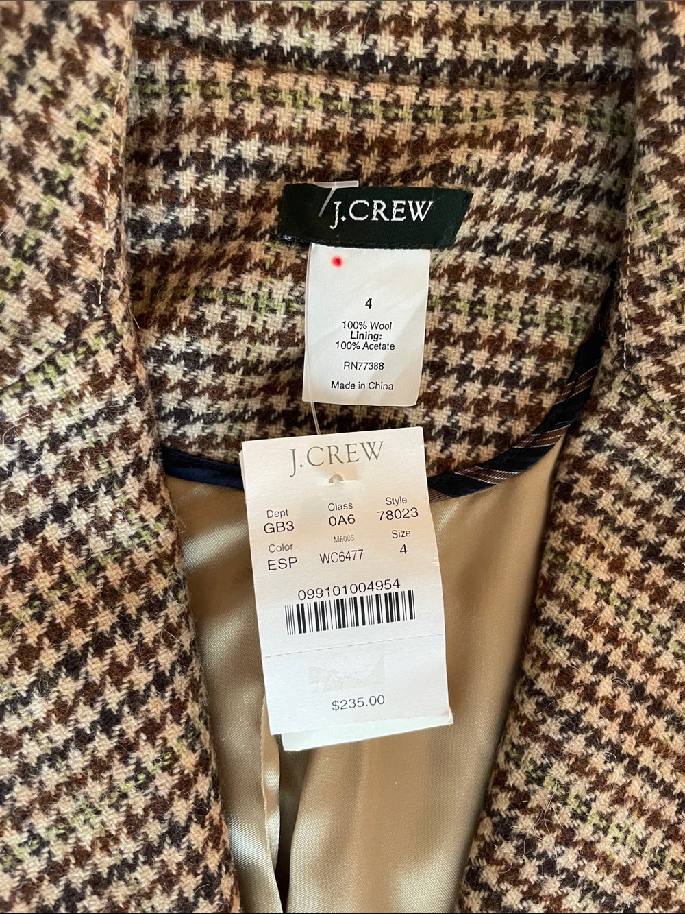 J. Crew Brown Houndstooth Tweed Blazer with Dark Brown Elbow Patches - Picture 2 of 6